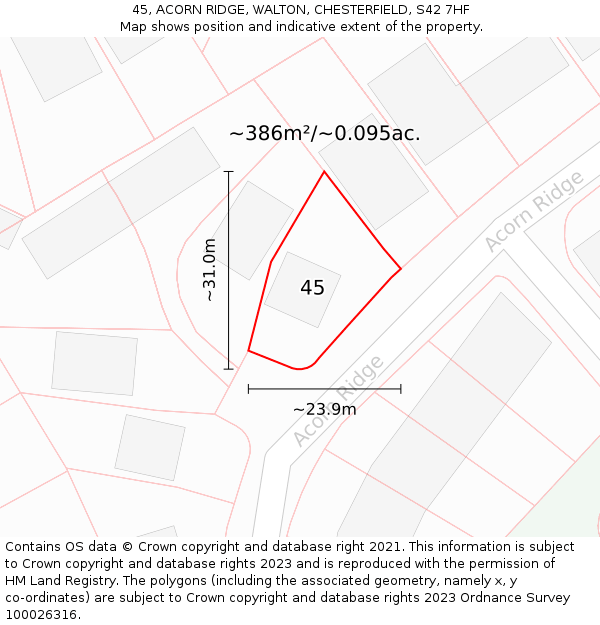 45, ACORN RIDGE, WALTON, CHESTERFIELD, S42 7HF: Plot and title map