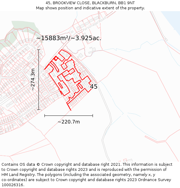 45, BROOKVIEW CLOSE, BLACKBURN, BB1 9NT: Plot and title map