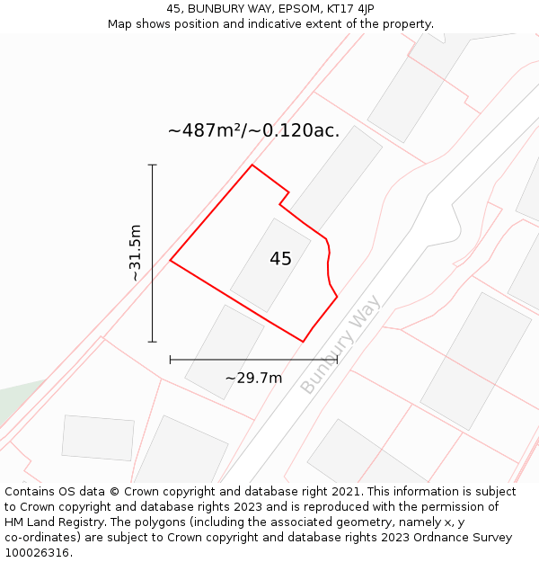 45, BUNBURY WAY, EPSOM, KT17 4JP: Plot and title map