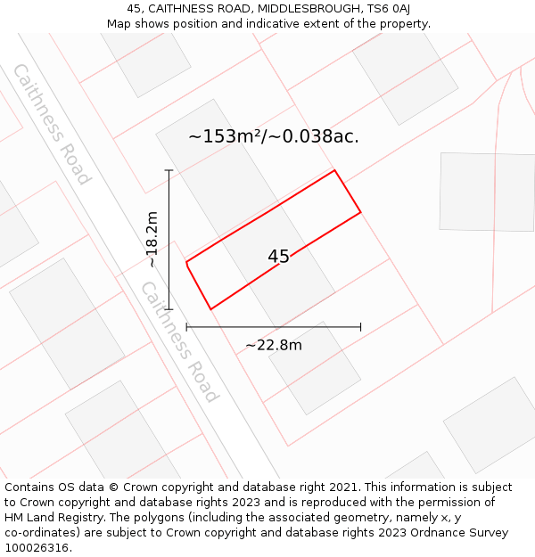 45, CAITHNESS ROAD, MIDDLESBROUGH, TS6 0AJ: Plot and title map