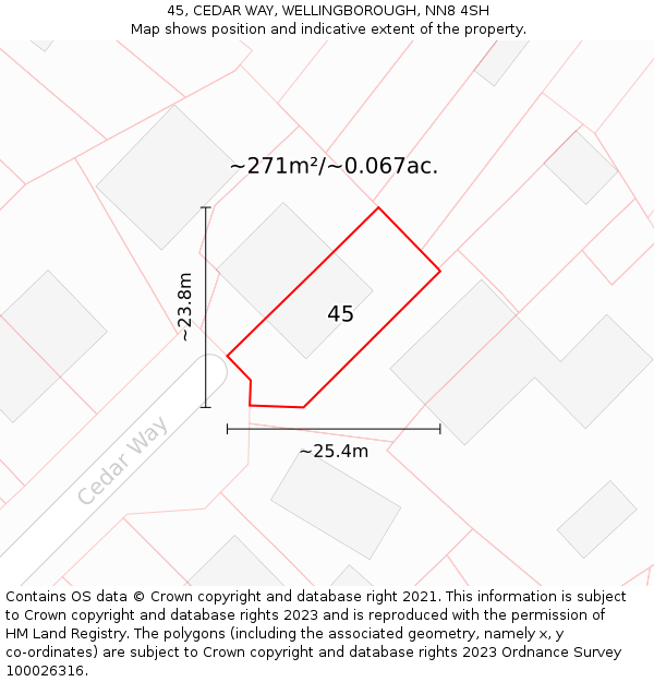 45, CEDAR WAY, WELLINGBOROUGH, NN8 4SH: Plot and title map