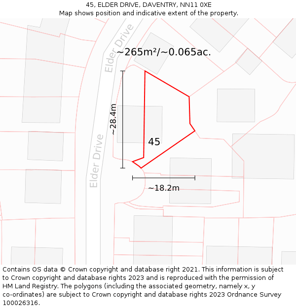 45, ELDER DRIVE, DAVENTRY, NN11 0XE: Plot and title map