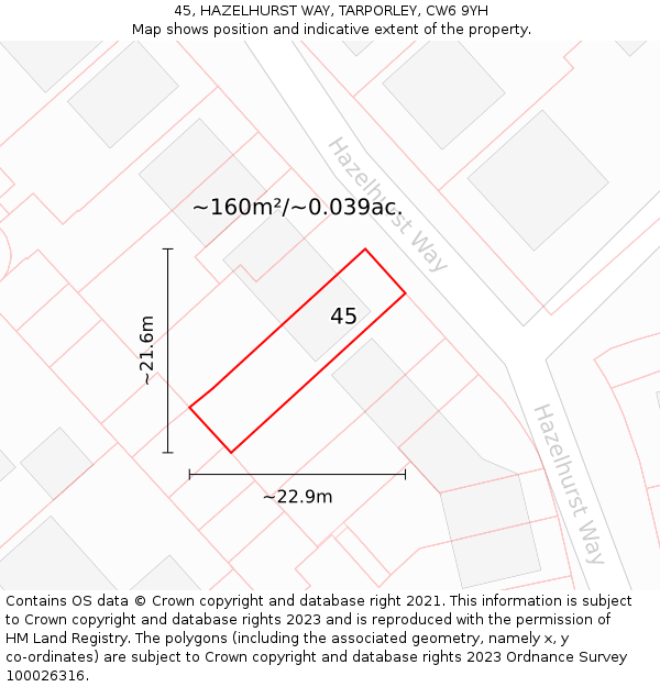 45, HAZELHURST WAY, TARPORLEY, CW6 9YH: Plot and title map