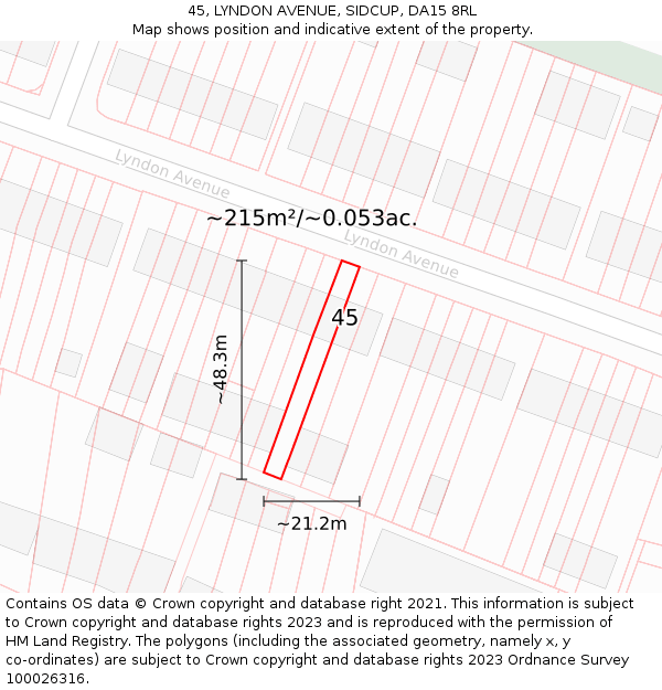 45, LYNDON AVENUE, SIDCUP, DA15 8RL: Plot and title map
