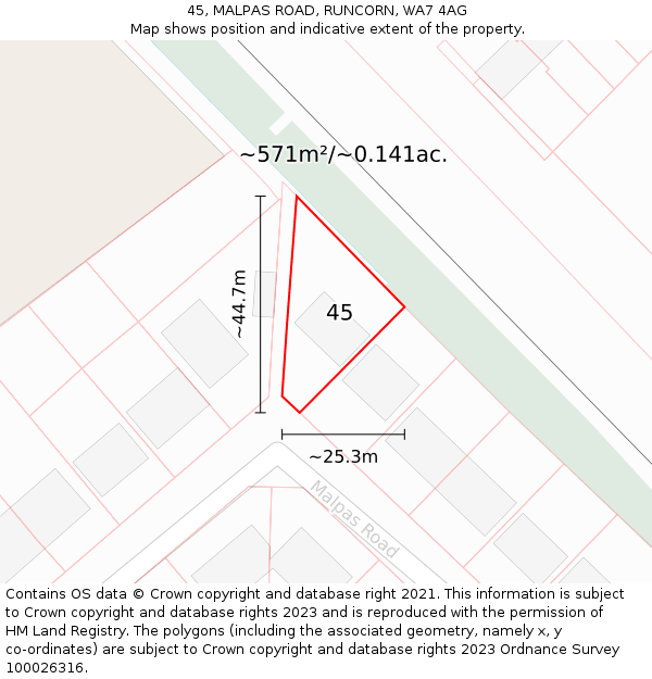 45, MALPAS ROAD, RUNCORN, WA7 4AG: Plot and title map