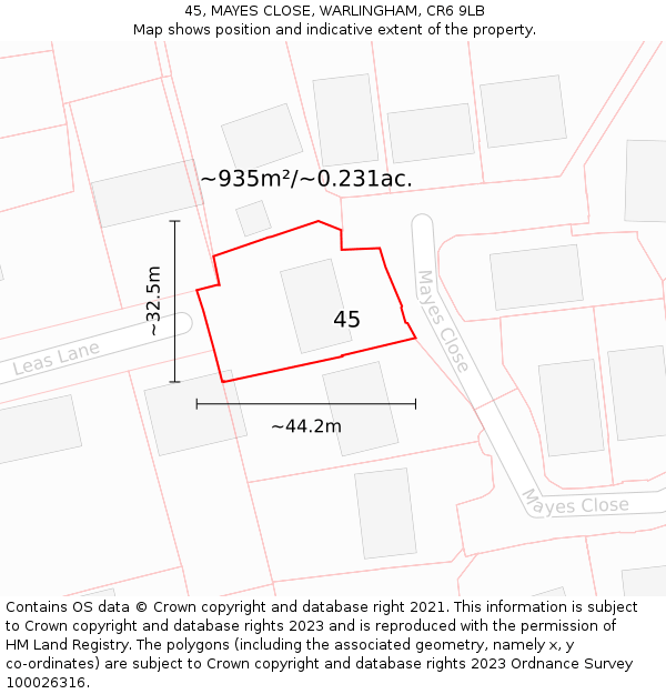 45, MAYES CLOSE, WARLINGHAM, CR6 9LB: Plot and title map