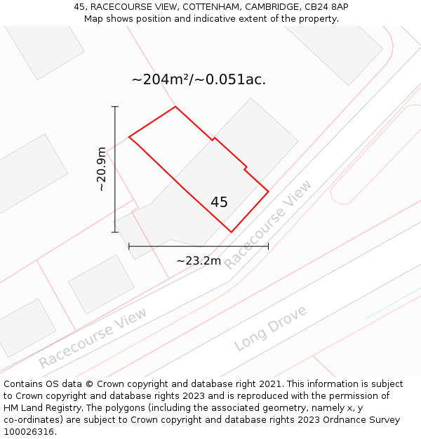 45, RACECOURSE VIEW, COTTENHAM, CAMBRIDGE, CB24 8AP: Plot and title map