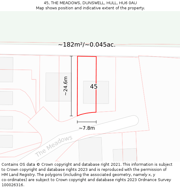 45, THE MEADOWS, DUNSWELL, HULL, HU6 0AU: Plot and title map