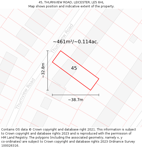 45, THURNVIEW ROAD, LEICESTER, LE5 6HL: Plot and title map