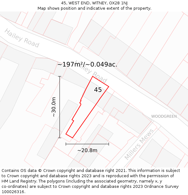 45, WEST END, WITNEY, OX28 1NJ: Plot and title map