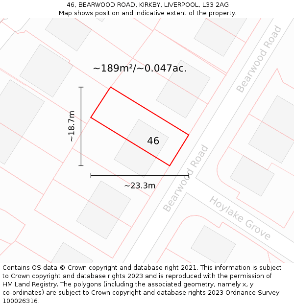 46, BEARWOOD ROAD, KIRKBY, LIVERPOOL, L33 2AG: Plot and title map