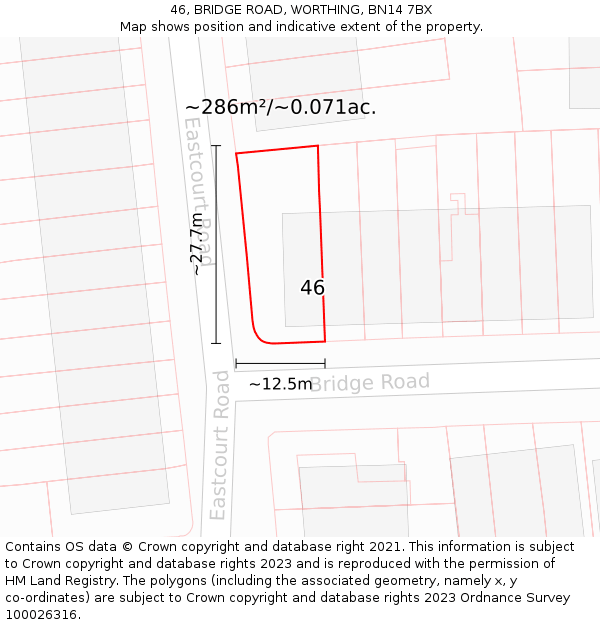 46, BRIDGE ROAD, WORTHING, BN14 7BX: Plot and title map