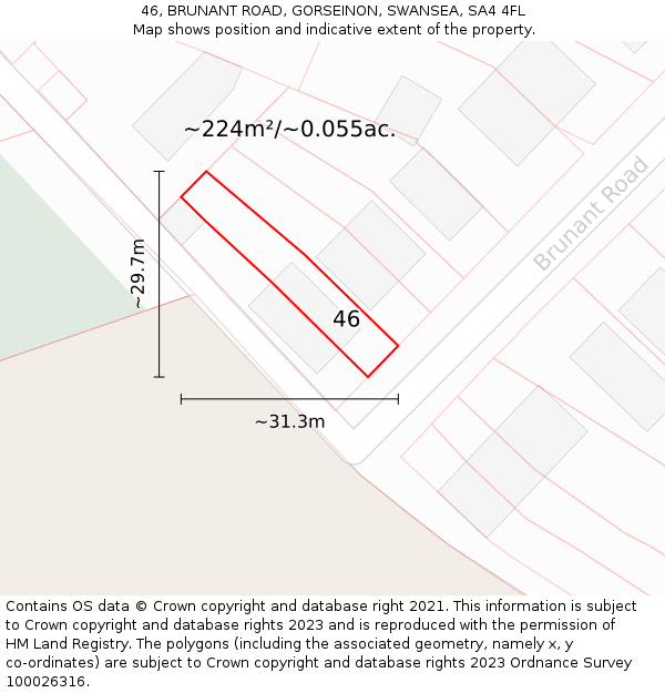 46, BRUNANT ROAD, GORSEINON, SWANSEA, SA4 4FL: Plot and title map