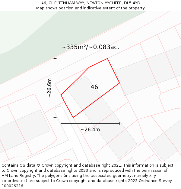 46, CHELTENHAM WAY, NEWTON AYCLIFFE, DL5 4YD: Plot and title map