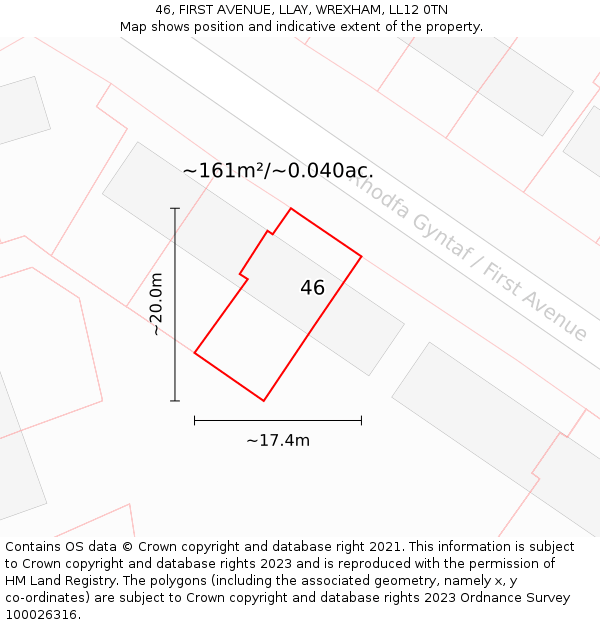 46, FIRST AVENUE, LLAY, WREXHAM, LL12 0TN: Plot and title map