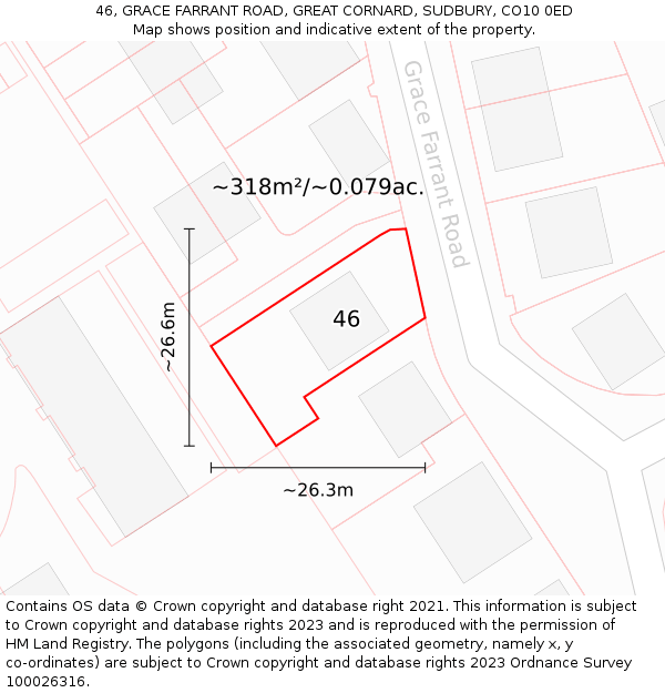 46, GRACE FARRANT ROAD, GREAT CORNARD, SUDBURY, CO10 0ED: Plot and title map