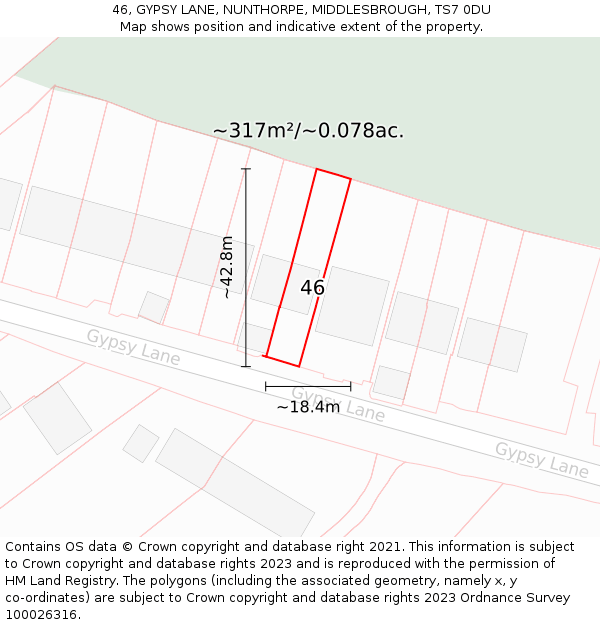 46, GYPSY LANE, NUNTHORPE, MIDDLESBROUGH, TS7 0DU: Plot and title map