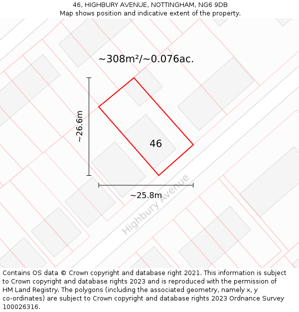 46, HIGHBURY AVENUE, NOTTINGHAM, NG6 9DB: Plot and title map