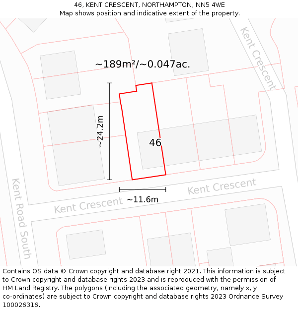 46, KENT CRESCENT, NORTHAMPTON, NN5 4WE: Plot and title map