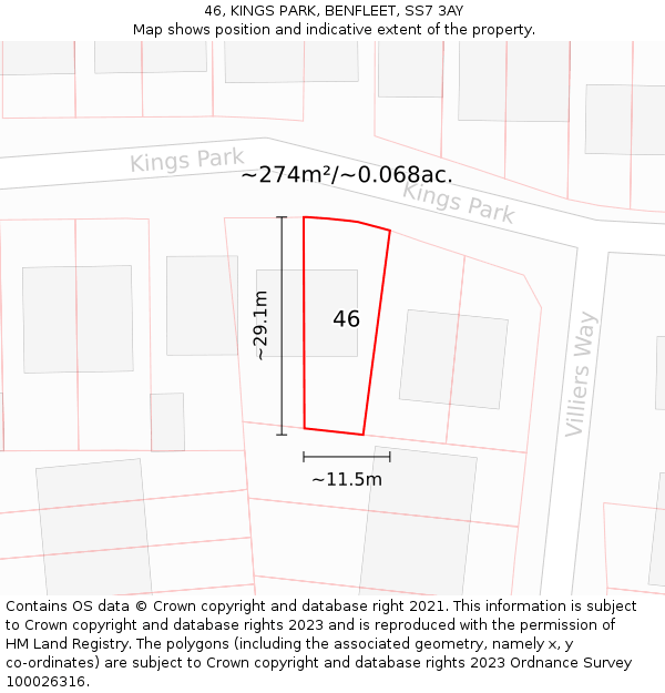 46, KINGS PARK, BENFLEET, SS7 3AY: Plot and title map