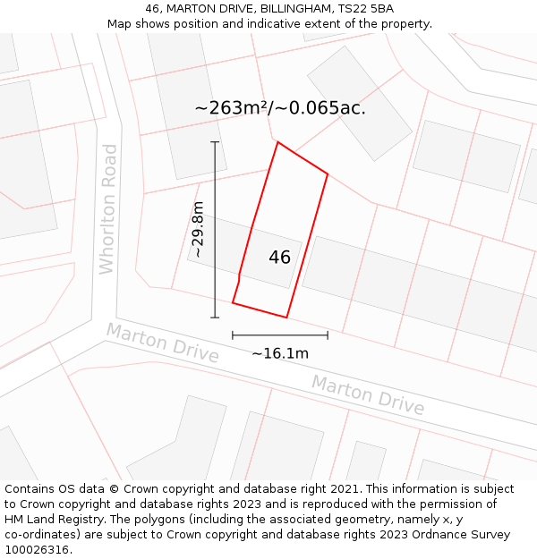 46, MARTON DRIVE, BILLINGHAM, TS22 5BA: Plot and title map