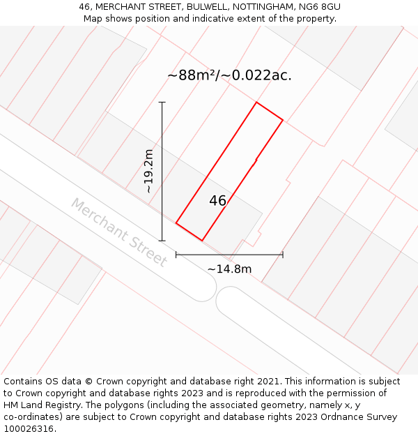 46, MERCHANT STREET, BULWELL, NOTTINGHAM, NG6 8GU: Plot and title map