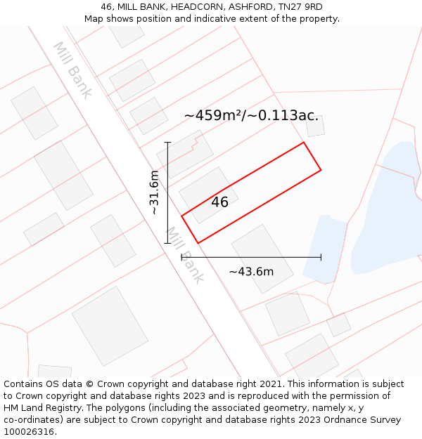 46, MILL BANK, HEADCORN, ASHFORD, TN27 9RD: Plot and title map