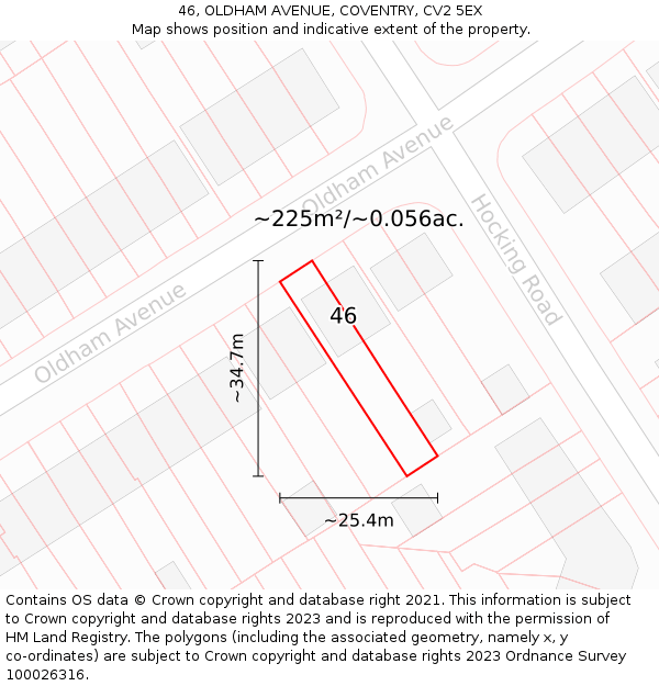 46, OLDHAM AVENUE, COVENTRY, CV2 5EX: Plot and title map