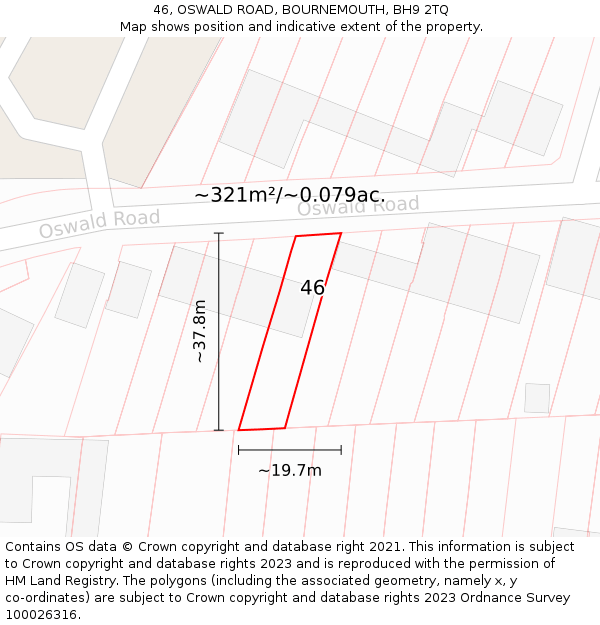 46, OSWALD ROAD, BOURNEMOUTH, BH9 2TQ: Plot and title map