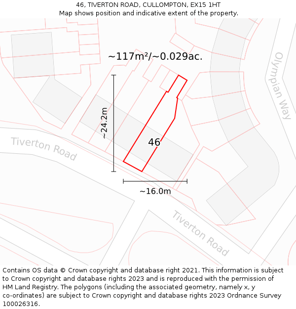 46, TIVERTON ROAD, CULLOMPTON, EX15 1HT: Plot and title map