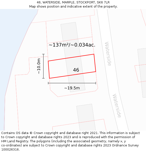 46, WATERSIDE, MARPLE, STOCKPORT, SK6 7LR: Plot and title map
