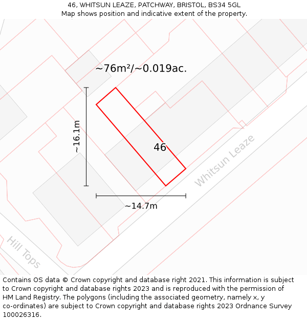 46, WHITSUN LEAZE, PATCHWAY, BRISTOL, BS34 5GL: Plot and title map