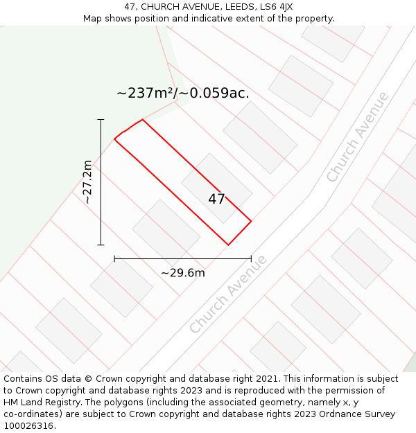 47, CHURCH AVENUE, LEEDS, LS6 4JX: Plot and title map