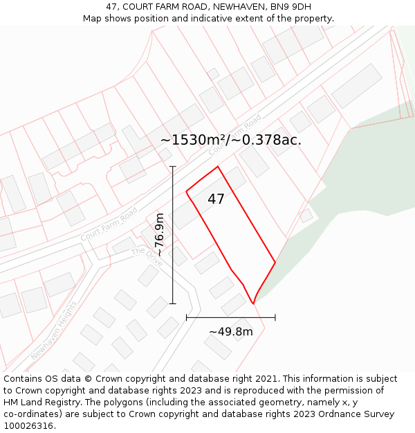 47, COURT FARM ROAD, NEWHAVEN, BN9 9DH: Plot and title map
