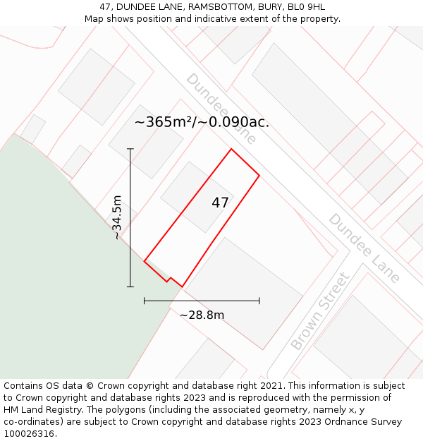 47, DUNDEE LANE, RAMSBOTTOM, BURY, BL0 9HL: Plot and title map