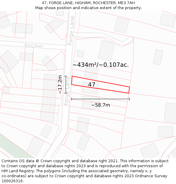 47, FORGE LANE, HIGHAM, ROCHESTER, ME3 7AH: Plot and title map
