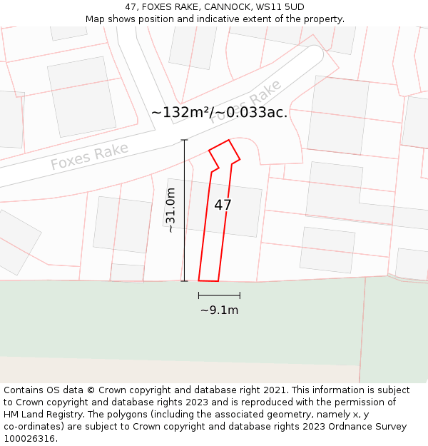 47, FOXES RAKE, CANNOCK, WS11 5UD: Plot and title map
