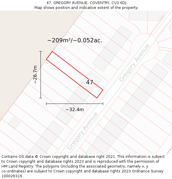 47, GREGORY AVENUE, COVENTRY, CV3 6DJ: Plot and title map