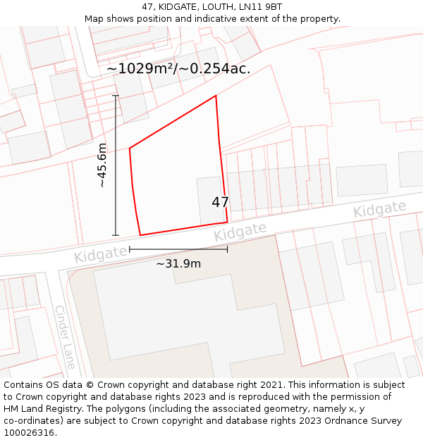 47, KIDGATE, LOUTH, LN11 9BT: Plot and title map