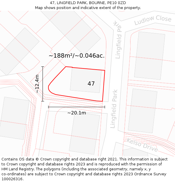 47, LINGFIELD PARK, BOURNE, PE10 0ZD: Plot and title map