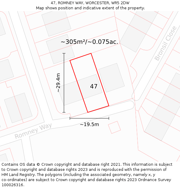 47, ROMNEY WAY, WORCESTER, WR5 2DW: Plot and title map