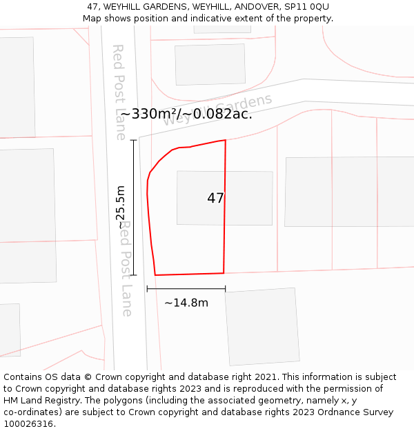 47, WEYHILL GARDENS, WEYHILL, ANDOVER, SP11 0QU: Plot and title map