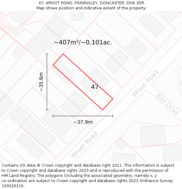 47, WROOT ROAD, FINNINGLEY, DONCASTER, DN9 3DR: Plot and title map