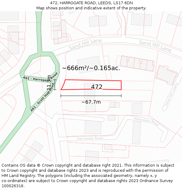 472, HARROGATE ROAD, LEEDS, LS17 6DN: Plot and title map