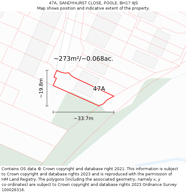 47A, SANDYHURST CLOSE, POOLE, BH17 9JS: Plot and title map