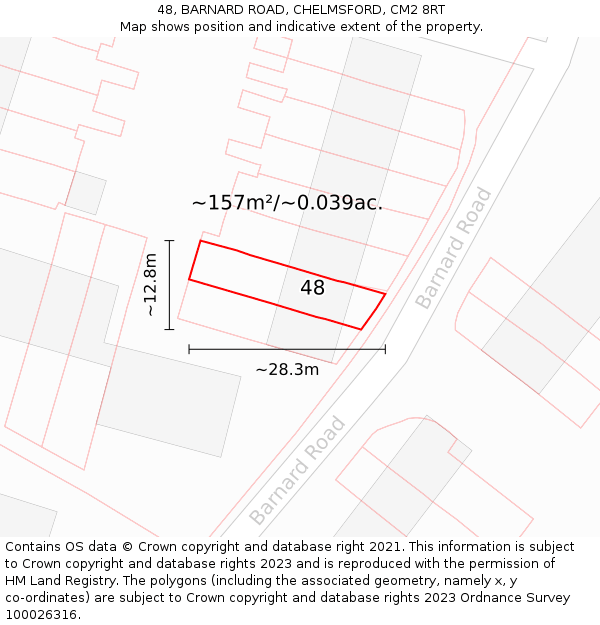 48, BARNARD ROAD, CHELMSFORD, CM2 8RT: Plot and title map