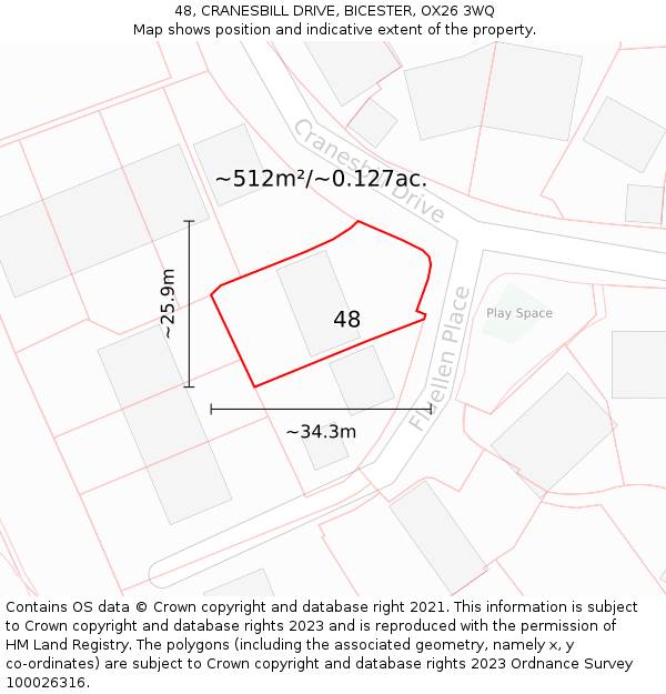 48, CRANESBILL DRIVE, BICESTER, OX26 3WQ: Plot and title map