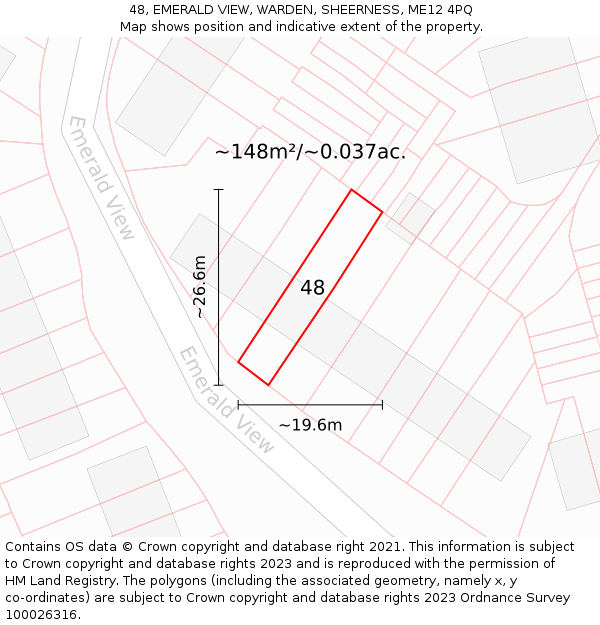 48, EMERALD VIEW, WARDEN, SHEERNESS, ME12 4PQ: Plot and title map