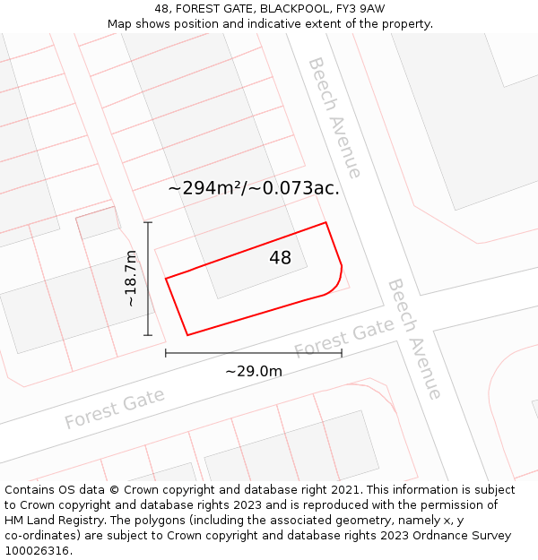 48, FOREST GATE, BLACKPOOL, FY3 9AW: Plot and title map