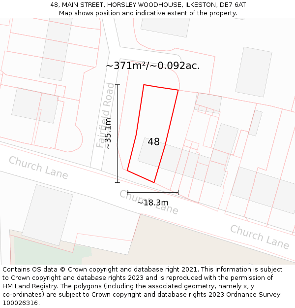 48, MAIN STREET, HORSLEY WOODHOUSE, ILKESTON, DE7 6AT: Plot and title map